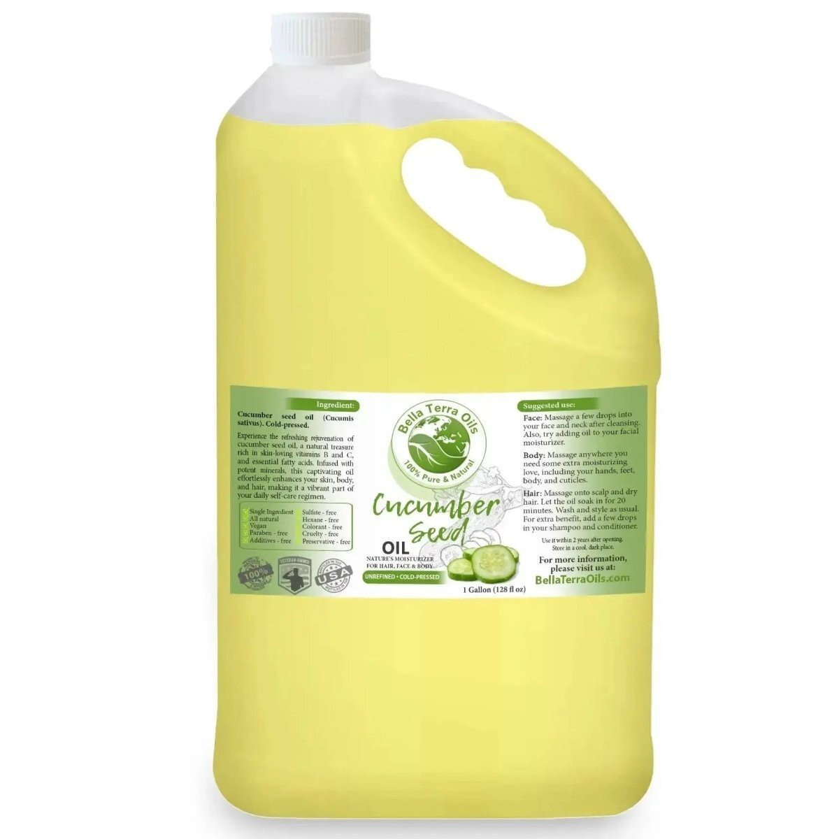Bella Terra Pure Cucumber Seed Oil Cold Pressed 1 Gallon Bella Terra Pure Cucumber Seed Oil Cold Pressed Natural 1 Gallon - Image 1