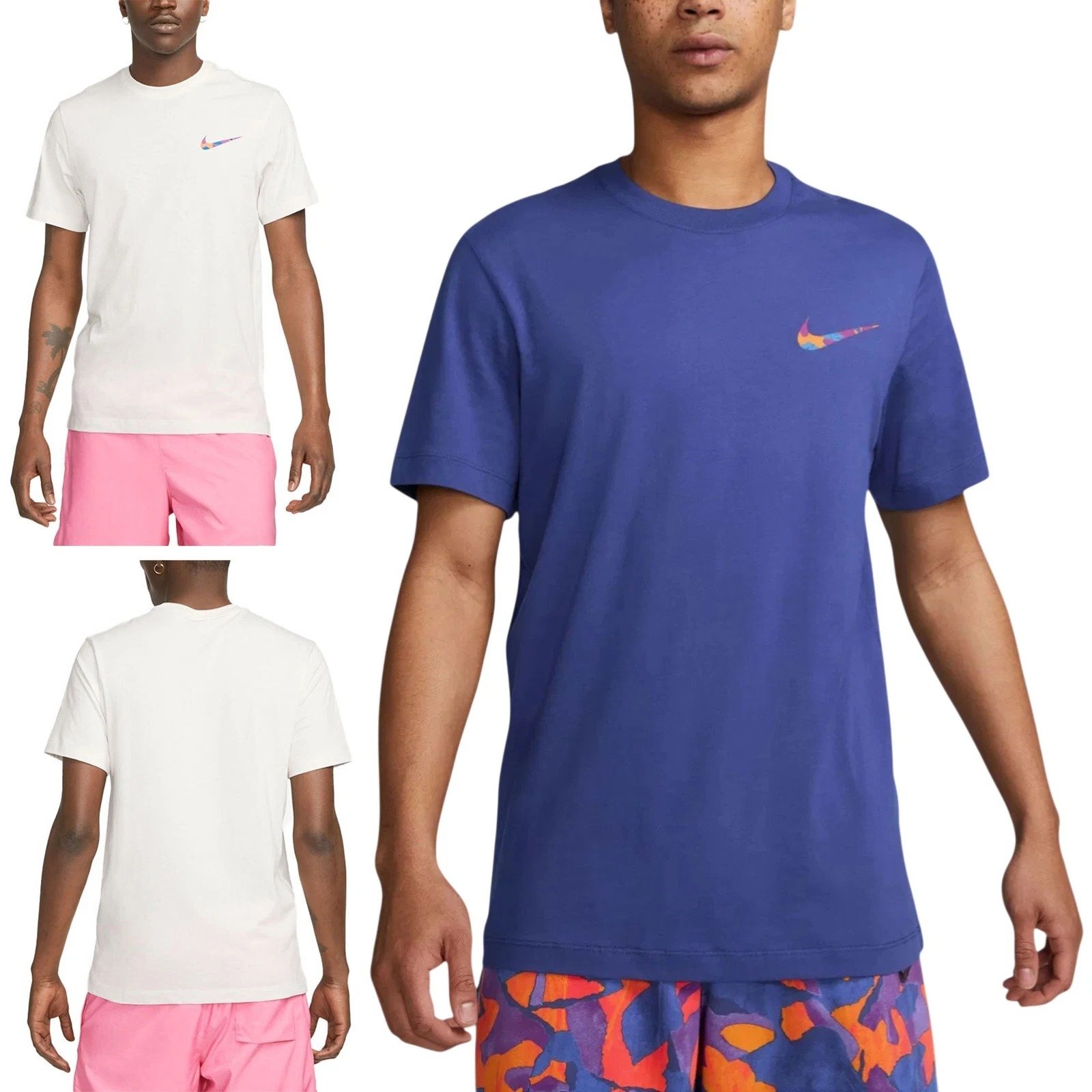 _rwAAeSwAnhpxdhu Mens Nike Swoosh Logo T Shirt Casual Cotton Top Blue White - Image 1