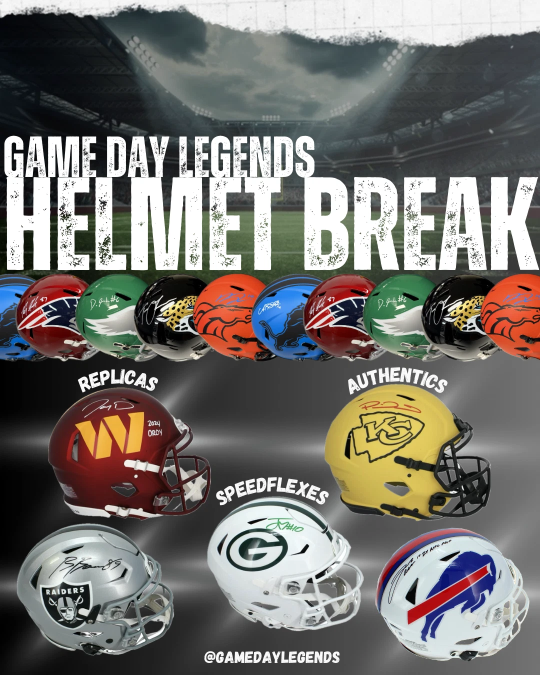 s-l1600 NFL Signed Helmet Break Game Day Legends Replica Authentic - Image 1